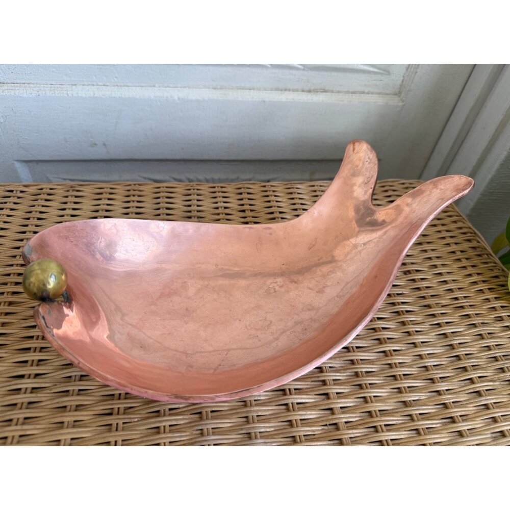Vintage MCM Copper Footed Fish Shaped Serving Bowl Tray - Picture 9 of 15